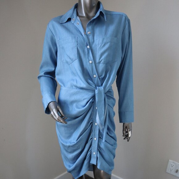 Veronica Beard Sierra Dress Blue Chambray Shirt Dress Snaps Size 8 - Picture 5 of 8